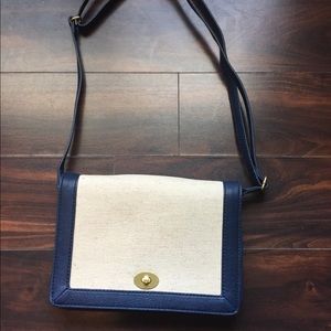 J Crew navy and cream over the should purse